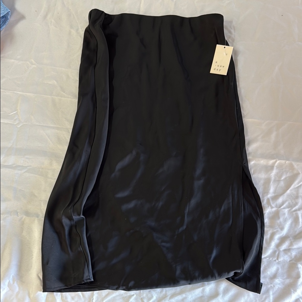 A New Day Black Asymmetrical Midi Slip Skirt